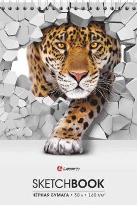 Фото Скетчбук 30л А5 на гребне черная бумага Lamark: Леопард 33101 от производителя, с доставкой по Хабаровску
