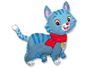 Фото Шар воздушный фольгированный фигурный 37" Кошечка с шарфом голубая 1207-1885 от производителя, с доставкой по Хабаровску