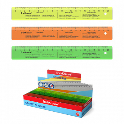 Фото Линейка 20см пластиковая ErichKrause Neon с единицами измерения ассорти 55502 от производителя, с доставкой по Хабаровску
