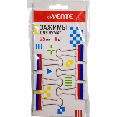 Фото Зажим для бумаг 25мм триколор 6шт 4131320 от производителя, с доставкой по Хабаровску