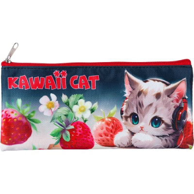 Фото Пенал Attomex Kawaii Cat 21,5x9x1см плоский текстиль 7024501 от производителя, с доставкой по Хабаровску