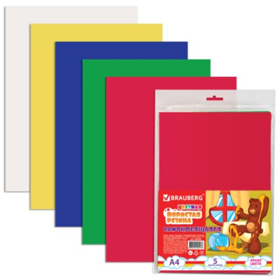 Фото Цветная пористая резина А4 5л.5цв, самоклеящаяся BRAUBERG 660080 от производителя, с доставкой по Хабаровску