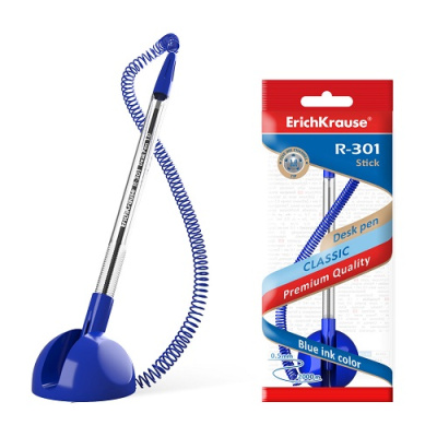 Фото Ручка шар на липучке 1,0 синяя ErichKrause R-301 Desk Pen (в пакете 1шт) 46434  от производителя, с доставкой по Хабаровску