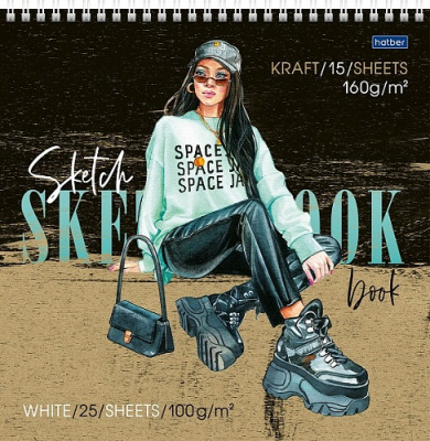 Фото Скетчбук 40л 240х240мм на гребне белая бумага+крафт Fashion Girl 40Б4Aгр_28201  от производителя, с доставкой по Хабаровску