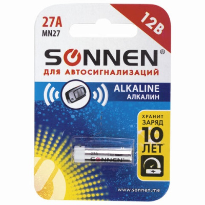 Фото Батарейка SONNEN Alkaline A27 (MN27) 1шт 451976 от производителя, с доставкой по Хабаровску