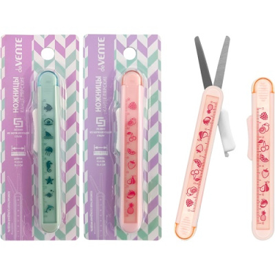 Фото Ножницы детские 114мм deVENTE Cosmo компактные в футляре с линейкой ассорти 8010417 от производителя, с доставкой по Хабаровску