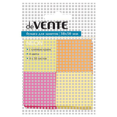 Фото Липкий блок 40х50мм 4х50л 4цв неон deVENTE 2010344 от производителя, с доставкой по Хабаровску