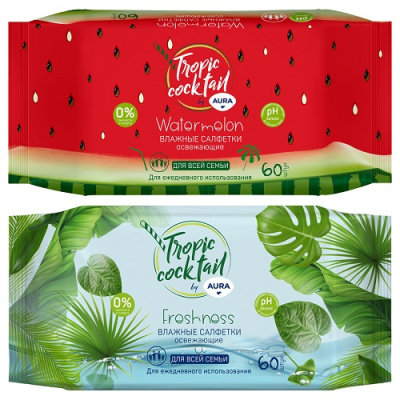 Салфетки влажные AURA Tropic Cocktail 60шт 229649
