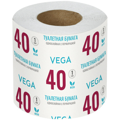 Бумага туалетная 1-сл с втулкой Vega 40м серая 339241