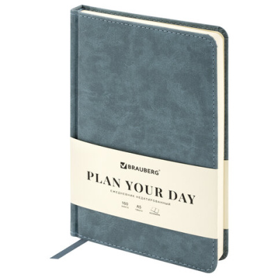 Фото Ежедневник А5 без дат BRAUBERG Status 320стр иск кожа серо-голубой 113365 от производителя, с доставкой по Хабаровску