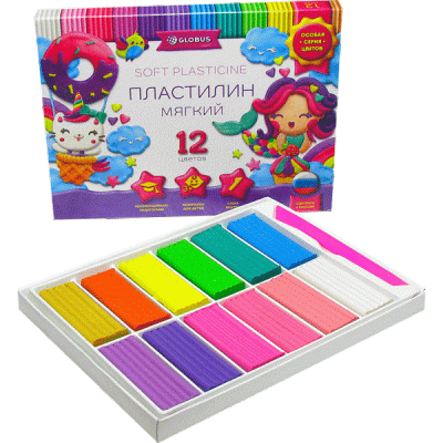 Фото Пластилин 12цв 240г восковой GLOBUS со стеком ПЛ12Р  от производителя, с доставкой по Хабаровску