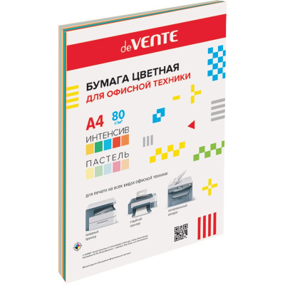 Бумага цветная А4 80г 20л 10цв х 2л 5интенсив+5пастель deVENTE 2072423