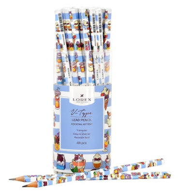 Фото Карандаш чернографитный НВ без ластика LOREХ V-TYPE COCTAIL KITTENS трехгран LXLPVT-CK  от производителя, с доставкой по Хабаровску