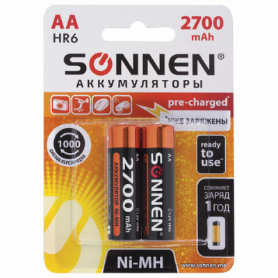 Фото AK SONNEN АА (HR6) Ni-Mh 2700mAh 2шт 454235 от производителя, с доставкой по Хабаровску