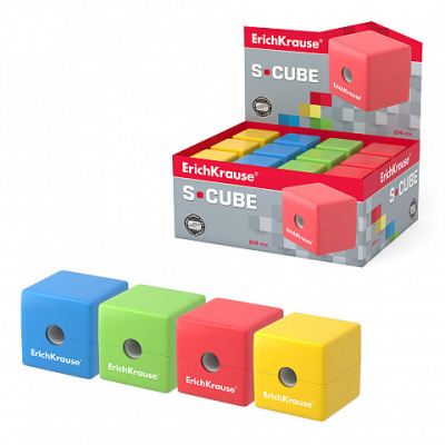 Фото Точилка пластиковая с контейнером 1отв ErichKrause S-Cube ассорти 50141 от производителя, с доставкой по Хабаровску