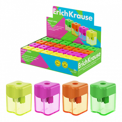 Фото Точилка пластиковая с контейнером 1отв ErichKrause Wave Mini Neon 60058 от производителя, с доставкой по Хабаровску