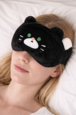 Маска для сна гелевая GIRLY Пушистый кот черная YZ-300