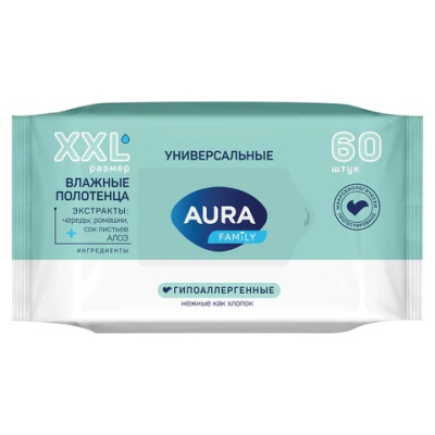 Полотенца влажные 60шт XXL AURA Family ш/к 60656 117682
