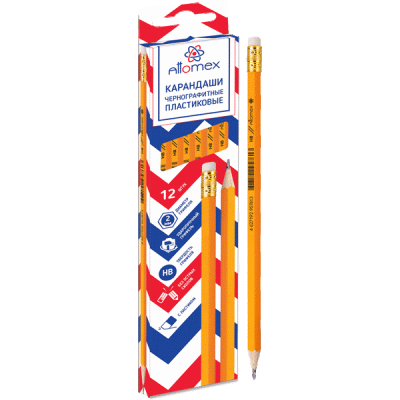 Фото Карандаш чернографитный HB пластиковый с ластиком Attomex желтый 5032106 от производителя, с доставкой по Хабаровску