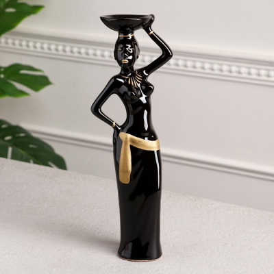 Фото Статуэтка Эфиопка с тарелкой 32см черная 788143 от производителя, с доставкой по Хабаровску