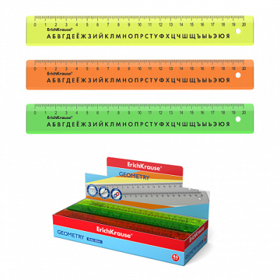 Фото Линейка 20см пластиковая ErichKrause Neon с русским алфавитом ассорти 55500 от производителя, с доставкой по Хабаровску