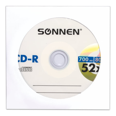 Фото Диск CD-R SONNEN 700Mb 52x бумажный конверт 1шт 512573 от производителя, с доставкой по Хабаровску