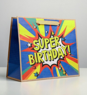 Фото Пакет подарочный крафт 27×23×11.5см Super birthday 4764581 от производителя, с доставкой по Хабаровску