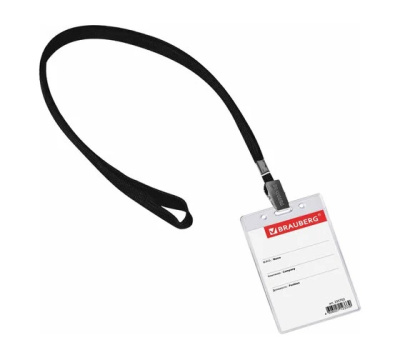 Фото Бейдж вертикальный 107х65мм на ленте черный 45см BRAUBERG  235702 от производителя, с доставкой по Хабаровску