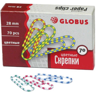 Фото Скрепки цветные 28мм 70шт Globus овальные С28-70ПЗ/С28-70П от производителя, с доставкой по Хабаровску