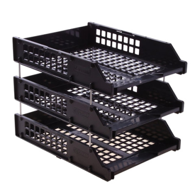 Фото Полка для бумаг 3-х ярусная пластик черная СТАММ ЛТ112/63795 от производителя, с доставкой по Хабаровску