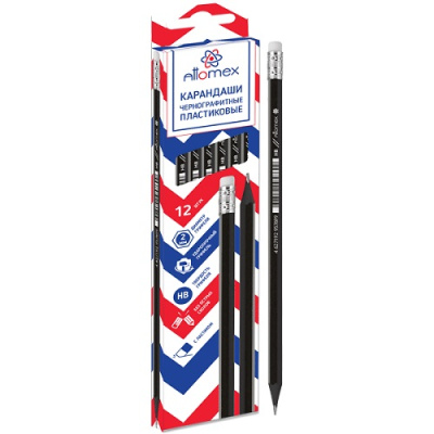 Фото Карандаш чернографитный HB пластиковый с ластиком Attomex черный  5032110 от производителя, с доставкой по Хабаровску