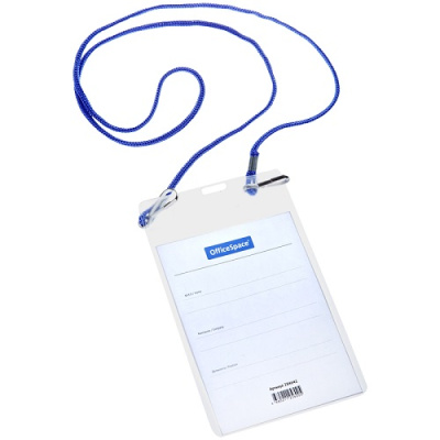 Фото Бейдж вертикальный 150х95мм на шнурке 45см 2 карабина OfficeSpace 284642 от производителя, с доставкой по Хабаровску