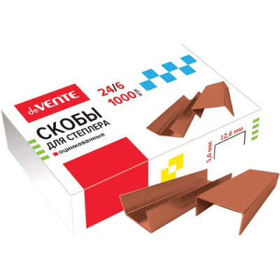 Фото Скобы для степлера №24/6 (1000 шт) deVENTE омедненные 4141000 от производителя, с доставкой по Хабаровску