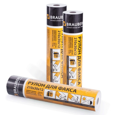 Бумага для факса 55г 210х12х28м BRAUBERG 110149