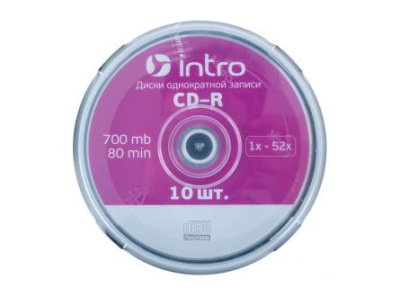 Фото Диск CD-R INTRO 700Mb 80m 52x Cake 10 (бокс) от производителя, с доставкой по Хабаровску