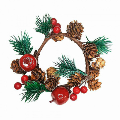 Фото Венок новогодний с шишками и яблочками D=15см 3946 от производителя, с доставкой по Хабаровску