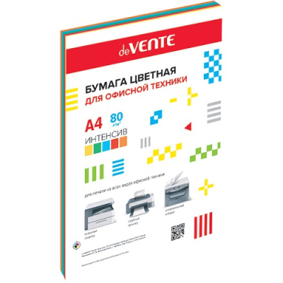 Бумага цветная А4 80г 20л интенсив 5цв х 4л deVENTE 2072231