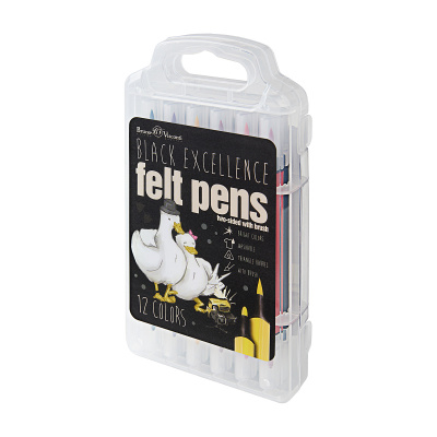 Фото Фломастеры-кисточки 12цв BrunoVisconti BLACK EXCELLENCE в пластиковом пенале 32-0058 от производителя, с доставкой по Хабаровску