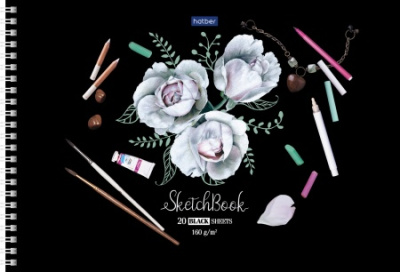 Фото Скетчбук 20л А4 на гребне черная бумага Hatber Premium Нежные цветы 20А4Aгр_23425 от производителя, с доставкой по Хабаровску