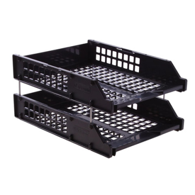 Фото Полка для бумаг 2-х ярусная пластик черная СТАММ Strong ЛТ102/63793 от производителя, с доставкой по Хабаровску