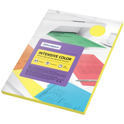 Бумага цветная А4 80г 100л интенсив желтая OfficeSpace Intensive Color 38227