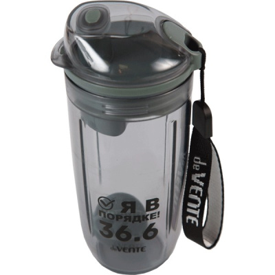 Бутылка для напитков 400мл deVENTE Force пластиковая с шариком для размешивания серая 8090204