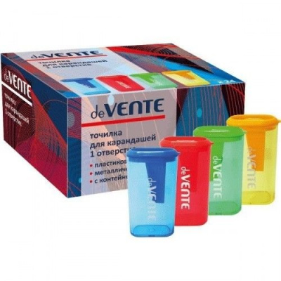 Фото Точилка пластиковая с контейнером 1отв deVENTE прямоугольная ассорти 4071313 (24) от производителя, с доставкой по Хабаровску