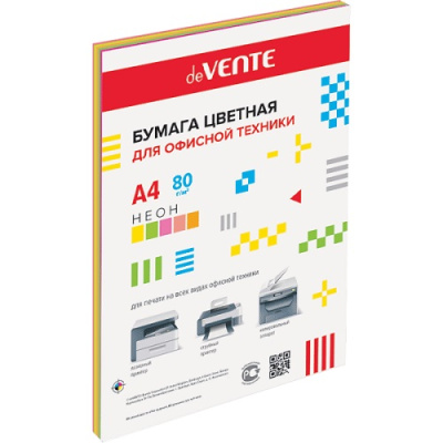 Бумага цветная А4 75г 50л неон 5цв х 10л deVENTE 2072243