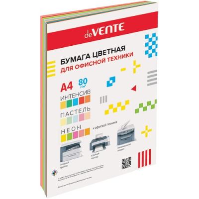 Бумага цветная А4 80г 30л 15цв х 2л 5пастель+5интенсив+5неон deVENTE 2072421