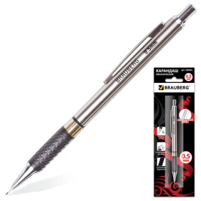 Фото Карандаш мех 0,5мм НВ с ластиком BRAUBERG Black Jack 180463 от производителя, с доставкой по Хабаровску