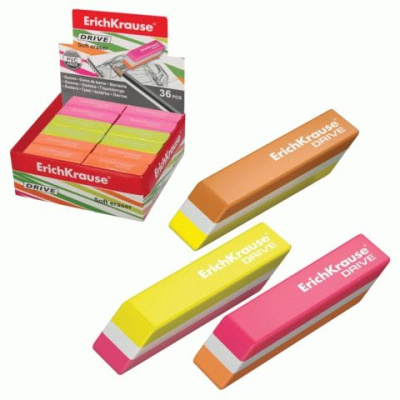 Фото Ластик 57х15х13мм прямоугольный ErichKrause DRIVE ассорти 35779 от производителя, с доставкой по Хабаровску