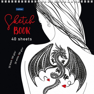Фото Скетчбук 40л 240х240мм на гребне Девушка с татуировкой дракона (15л черн+25л бел) 40Б4Aгр_28249  от производителя, с доставкой по Хабаровску