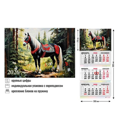 Фото Календарь трехсекционный с бегунком 2026г Символ года 9438 от производителя, с доставкой по Хабаровску