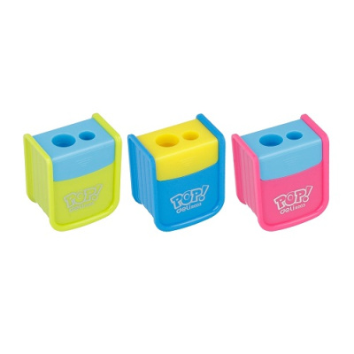 Фото Точилка пластиковая с контейнером 2отв DELI Pop ассорти ER00300 (12) от производителя, с доставкой по Хабаровску